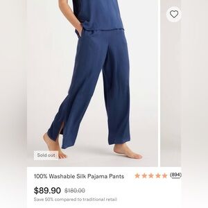 Quince Deep Blue Silk Pajama Pants NWT